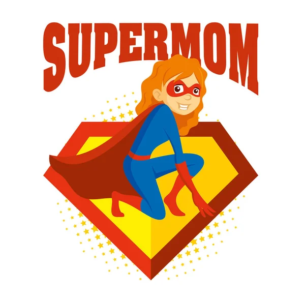 Superheldin Frau Supermom Zeichentrickfigur Vektor Illustration — Stockvektor