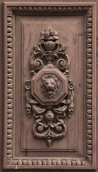 Lion Depicted Wooden Relief Door Dwelling House Prague Czech Republic — Stock Photo, Image