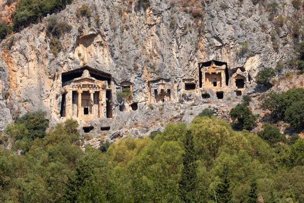 Lycian Royal mountain tombs carved into the rocks near the town of Dalyan in the province of Marmaris in Turkey