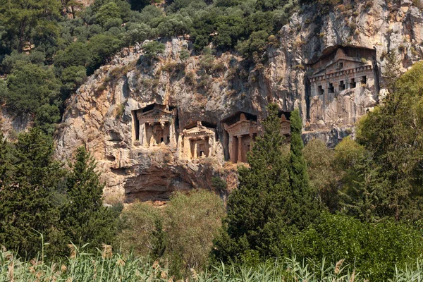 Lycian Royal mountain tombs carved into the rocks near the town of Dalyan in the province of Marmaris in Turkey