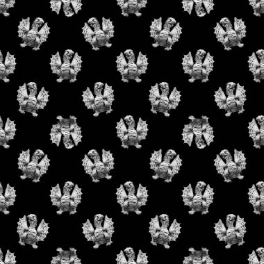 Şeytanlar heykeller motifi gri ve siyah renklerde konuşma Dikişsiz desen tasarım