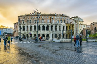 ROME, ITALY, JANUARY - 2018 - Exterior view of ancient roman marcellus theater building at winter season time. clipart