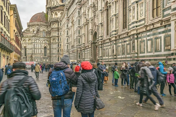 Florencja Włochy Styczeń 2018 Zimowa Scena Miejski Dzień Słynnym Piazza — Zdjęcie stockowe