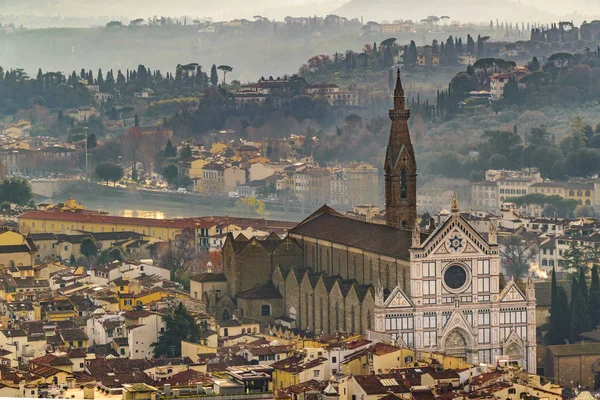 Vista Aérea Ciudad Florencia Con Famoso Edificio Basílica Santa Croce —  Fotos de Stock