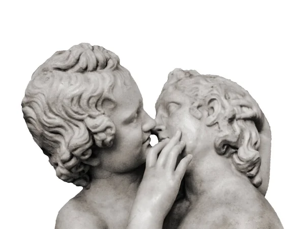 Side View Eros Psyche Kissing Isolated Photo Sculpture — Stock Photo, Image