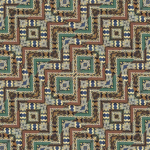 Mixed media technique style modern abstract geometric ethnic or tribal style seamless pattern design in mixed colors scheme.