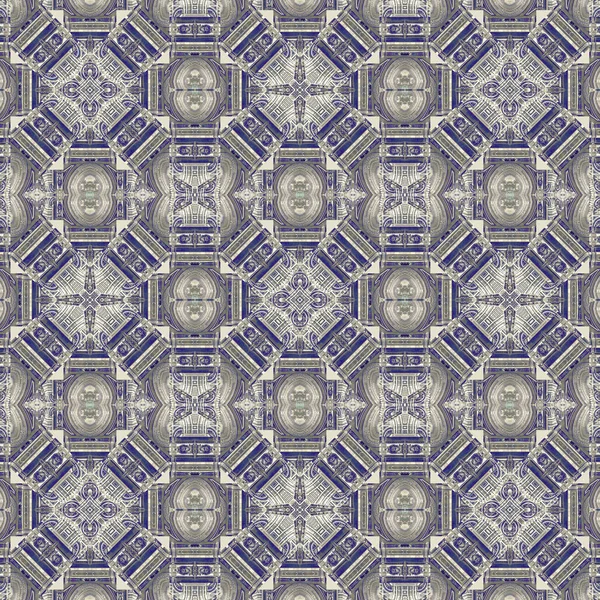 Digital Collage Technique Ornate Seamless Pattern Design Cold Tones — Stock Photo, Image