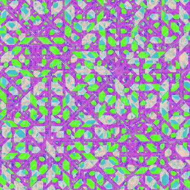 Dijital sanat tekniği soyut geometrik ifade sanatsal dokulu desende canlı renkli pastel yeşil ve mor renkler.