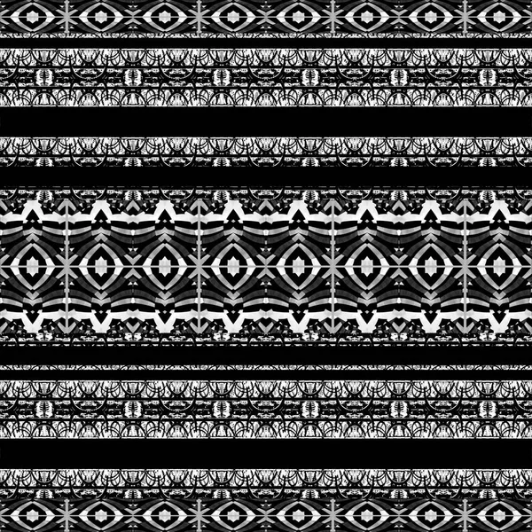 Aztec boho style horizontal stripes seamless pattern in black and white tones