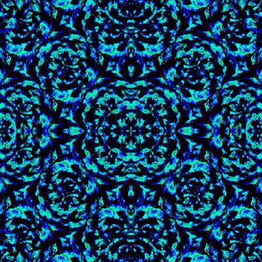 Dijital sanat tekniği soyut şekiller süslü Dikişsiz desen tasarım siyah ve turkuaz renklerde