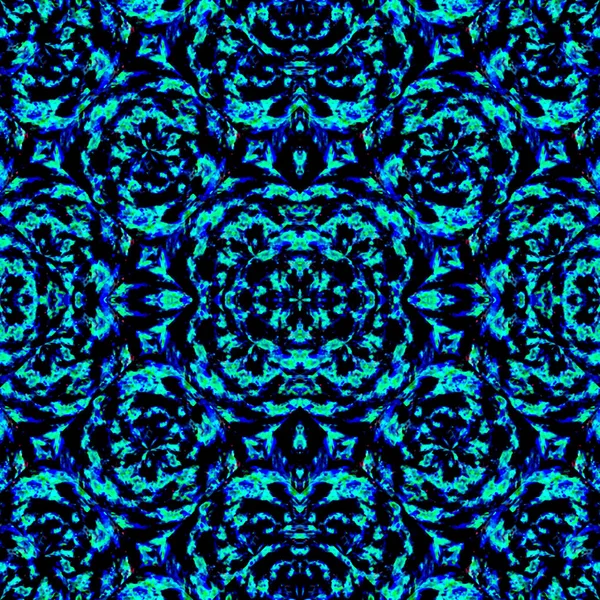 Dijital sanat tekniği soyut şekiller süslü Dikişsiz desen tasarım siyah ve turkuaz renklerde