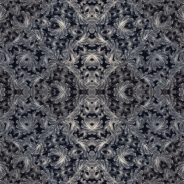 Modern barok tarzı süsleme dekoratif soyut şekiller mozaik soluk gümüş ve soğuk tonları ve siyah arka plan desen.