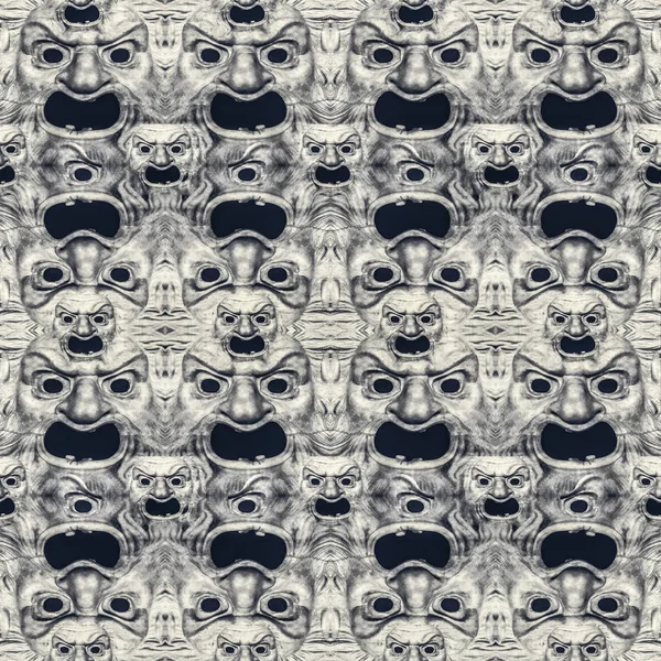 Conversational Seamless Pattern Design Antique Mask Theater Motif Grey Black — Stock Photo, Image