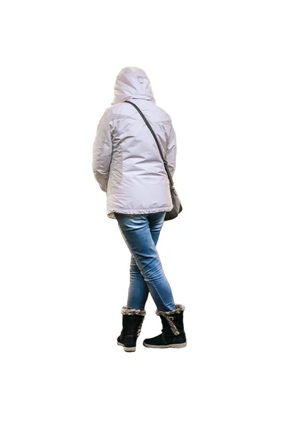 Isolated Back View Photo Woman Winter Clothes White Background — Stock Photo, Image