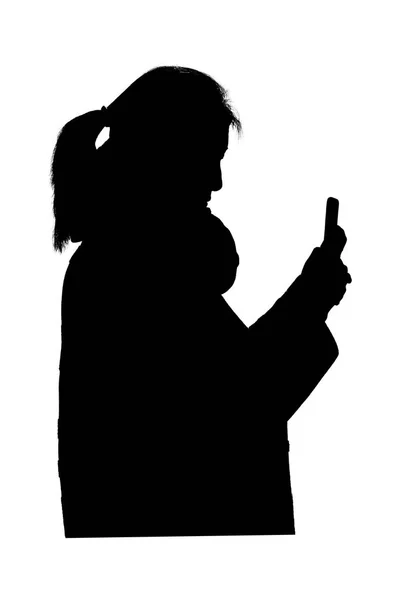 Isolierte Grafische Silhouette Einer Frau Die Mit Ihrem Smartphone Fotografiert — Stockfoto