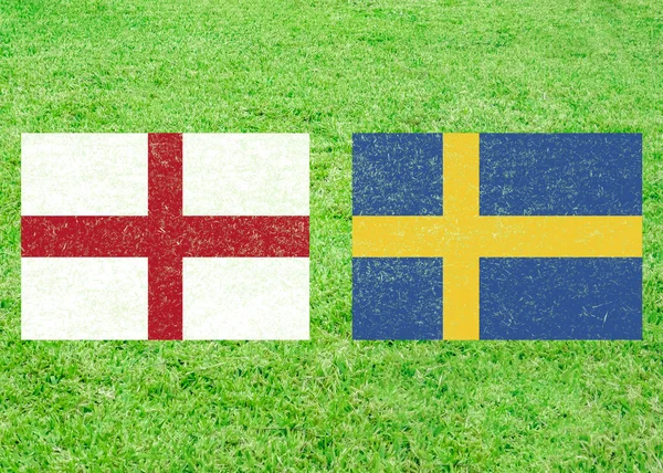 Αγγλία Εναντίον Σουηδία Σημαίες Εικονίδιο Πέρα Από Υπόβαθρο Της Χλόης — Φωτογραφία Αρχείου