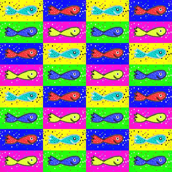 Marine life topic sketchy cartoon style seamless pattern illustration design in vivid mixed colors