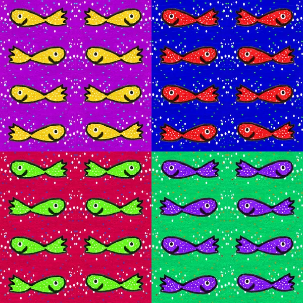 Marine life topic sketchy cartoon style seamless pattern illustration design in vivid mixed colors