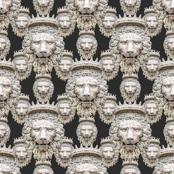 Unterhaltende Nahtlose Mustergestaltung Mit Steinlöwe Medaillon Collage Motiv Grauen Farben — Stockfoto