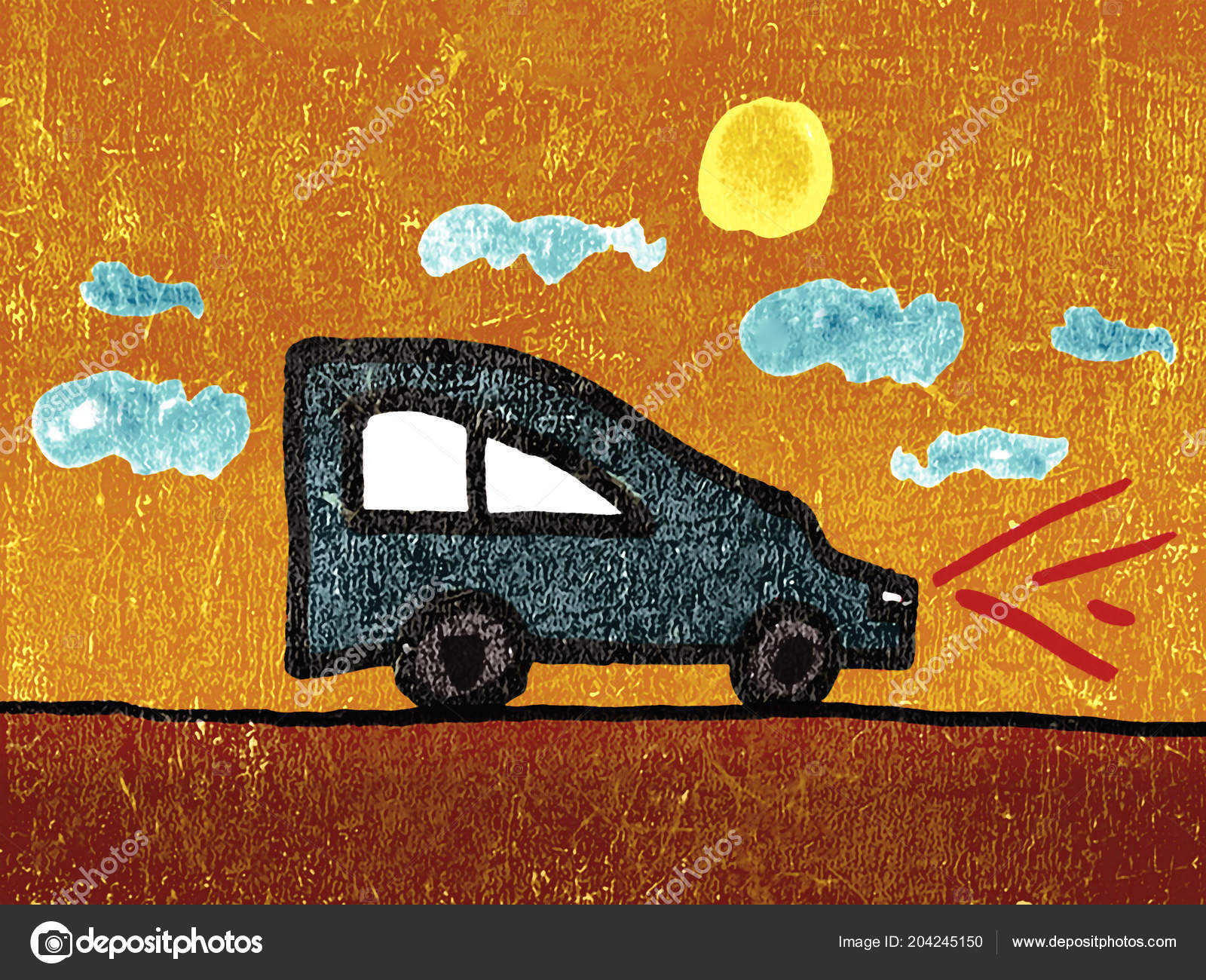 Kid Style Cartoon Drawing Depicting Car Road Landscape Background Stock Photo C Danflcreativo 204245150