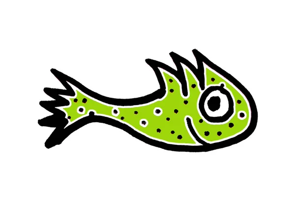 Cartoon Kids Style Hand Draw Illustration Side View Fish Cute — Stock Photo, Image