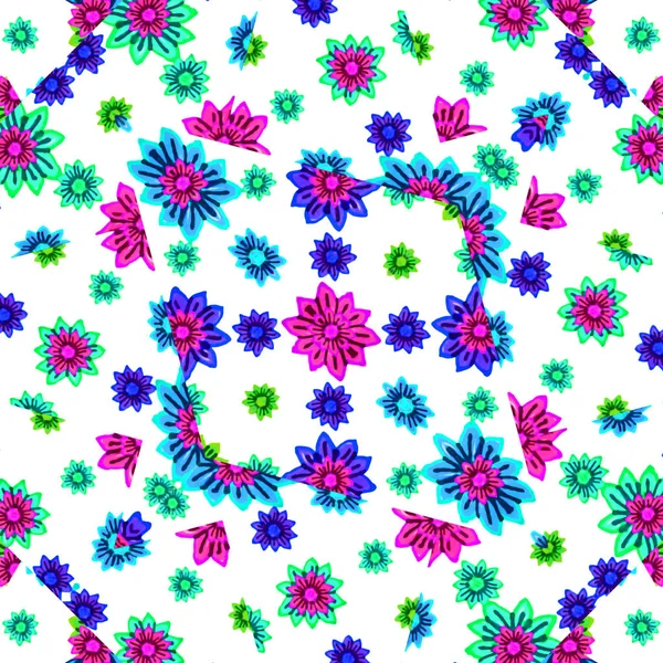 Digital Konst Teknik Stiliserade Geometriska Blomstermotiv Sömlösa Mönsterdesign Mångfärgade Toner — Stockfoto