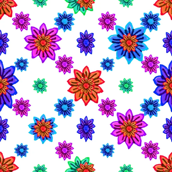 Digitální Výtvarná Technika Stylizované Květinový Vzor Bezešvé Pattern Design Barevné — Stock fotografie