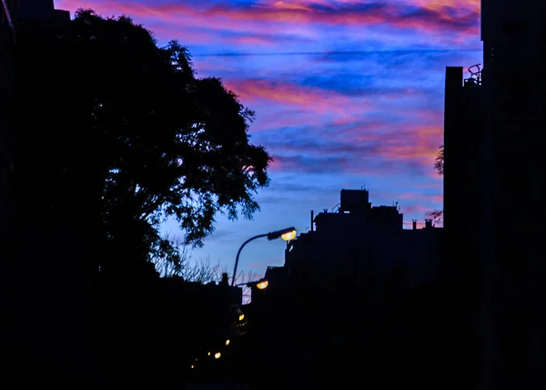 Siluet Cityscape Günbatımı Sahne City Deki Montevideo Uruguay — Stok fotoğraf