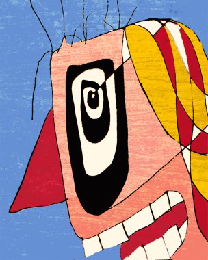 Grotesk karikatür tarzı el canlı doygun renkler renkli resimde canavar adam baş yan görünüm portre çizmek