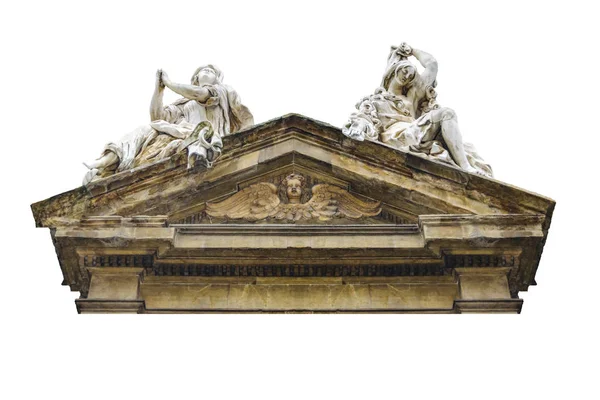 Low Angle Baroque Style Gable Human Sculpture Isolated Photo — Stock Photo, Image