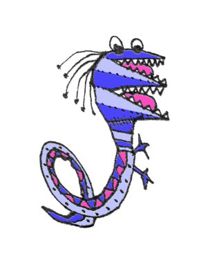 Beyaz arka plan üzerinde izole yan görünümü fantezi dargon yarım yamalak tarzı çizim