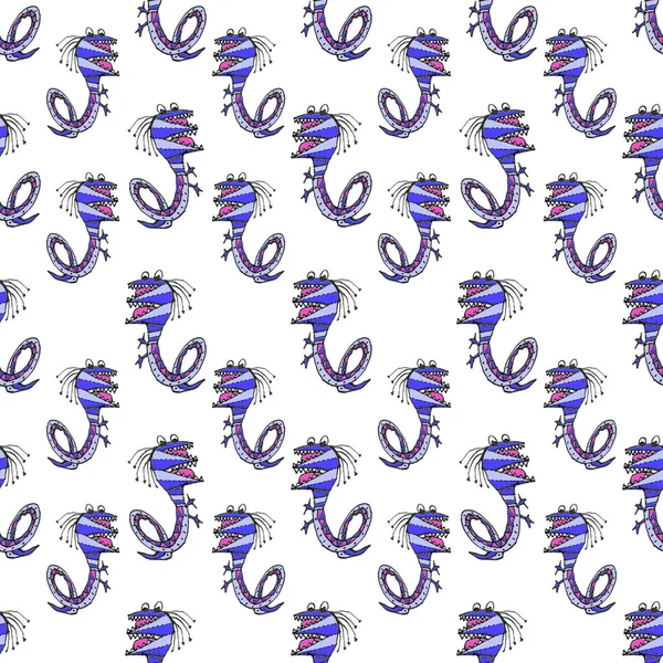 Cartoon Enfants Style Serpent Dragon Motif Sans Couture Motif Textile — Photo