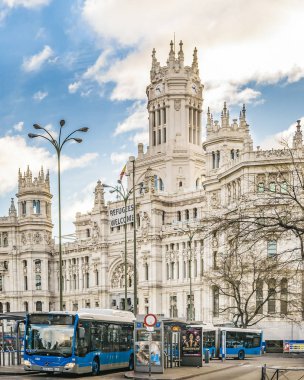 Madrid, İspanya, Aralık - 2017 - dış görünümünü Cibeles palace, Madrid, İspanya