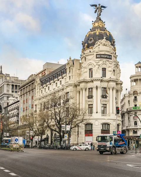 Madrid Spanien Dezember 2017 Urbane Tagsszene Der Berühmten Gran Street — Stockfoto