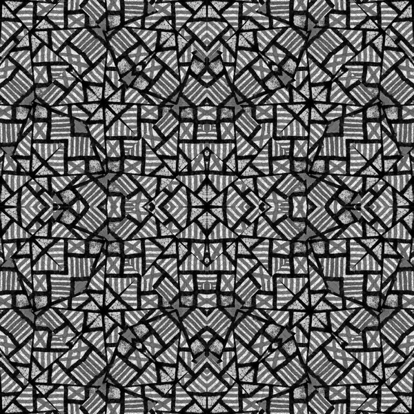 数字风格技术现代抽象几何民族风格或部落风格的黑白无缝图案设计 — 图库照片