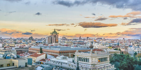 Aerial view of madrid city from fine arts circle viewpoint bar.
