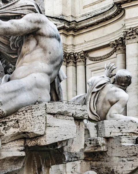 Socha Detailní Pohled Fontana Dei Quattro Fiumi Piazza Navona Nejslavnější — Stock fotografie