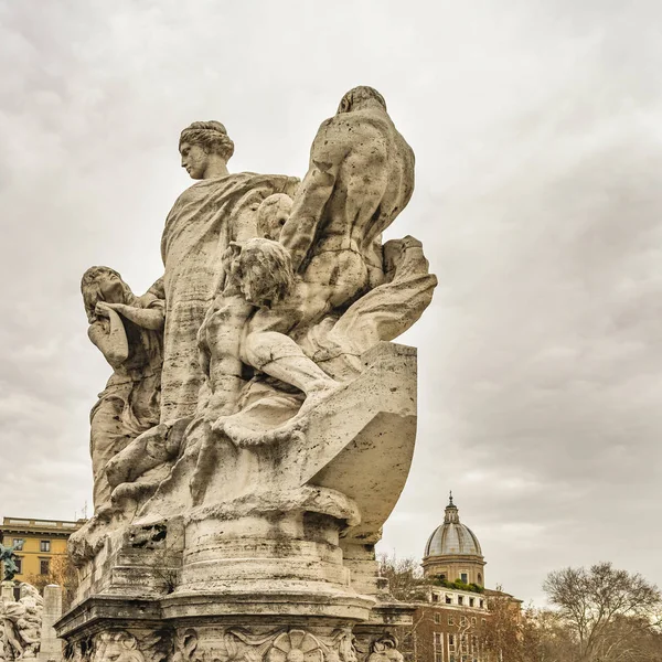 Antique sculpture located at Vittorio Emanuelle II bridge at Rome city, Italy
