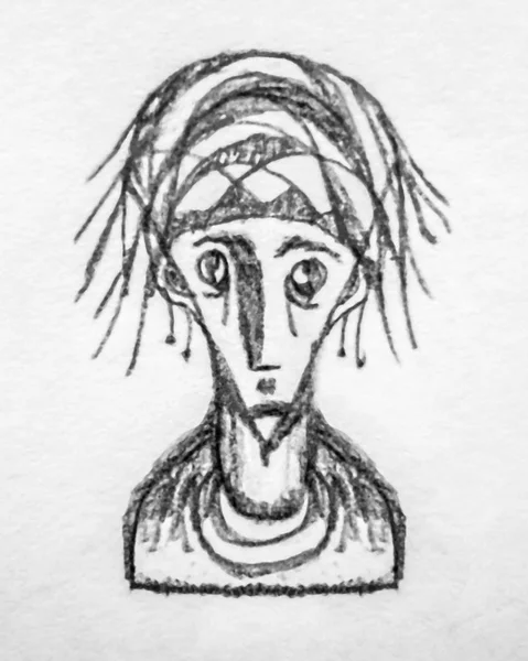 Vorderseite Porträt Ethnische Mann Bleistift Handgezeichnete Illustration Schwarz Weißen Farben — Stockfoto