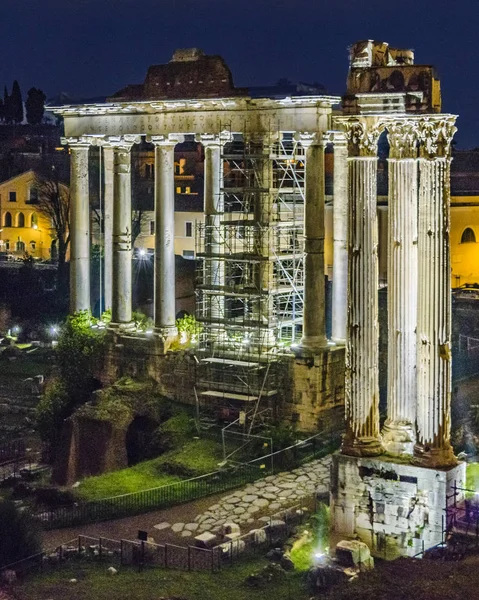 Cena Noturna Edifícios Fórum Romano Cidade Roma Itália — Fotografia de Stock