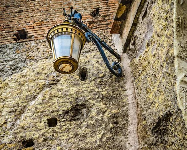 Low Angle Shot Antique Lamp Stone Wall — Stock Photo, Image