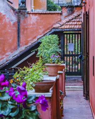 Roma, İtalya. trastever bölgede geleneksel kat mülkiyeti binaların dış görünümü