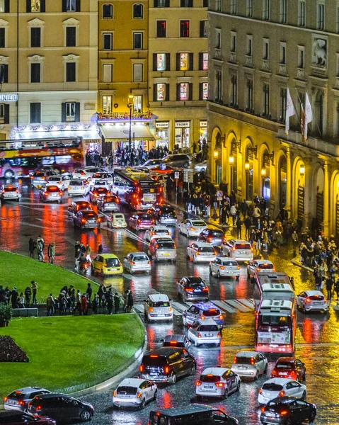 Roma Itália Janeiro 2018 Cena Urbana Noturna Famosa Piazza Venezia — Fotografia de Stock