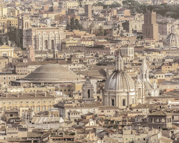 Aerial cityscape view of Rome city from saint peters basilica viewpoint.