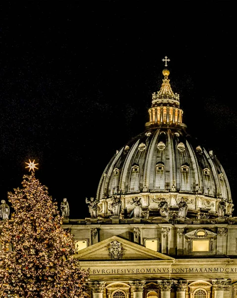 Nocne Sceny Fasada Słynnego San Pietro Bazyliki San Pietro Square — Zdjęcie stockowe
