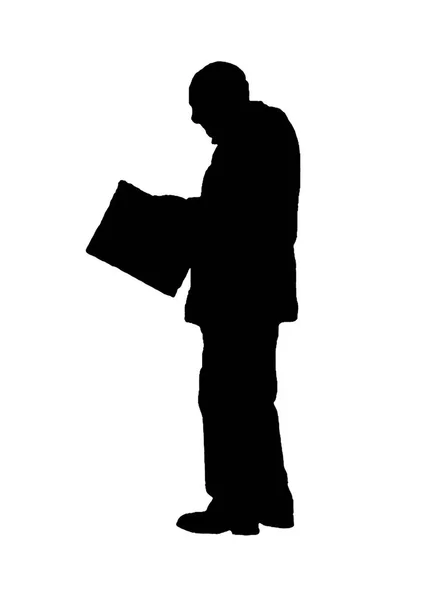Senior Man Reading Newspaper Graphic Silhouette Illustration Isolated White Background — Stock Photo, Image