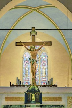 İsa isa haç Heykel iç görünüm San francesco Katolik Kilisesi, Lucca şehir, İtalya