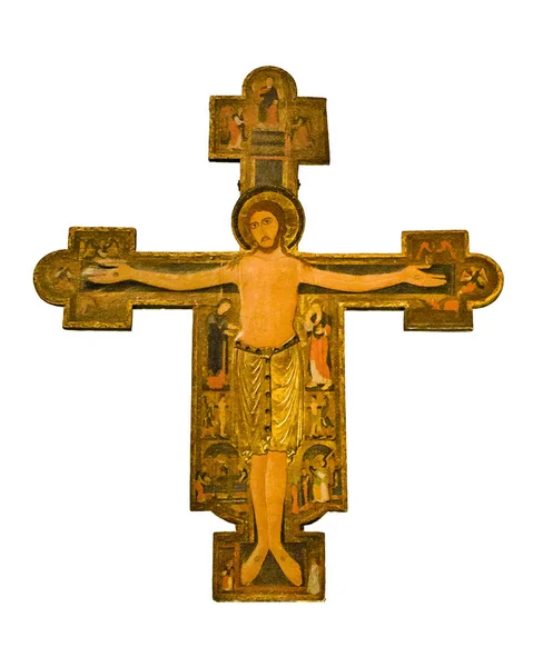 Escultura Madera Estilo Gótico Jesucristo Aislada Sobre Fondo Blanco —  Fotos de Stock