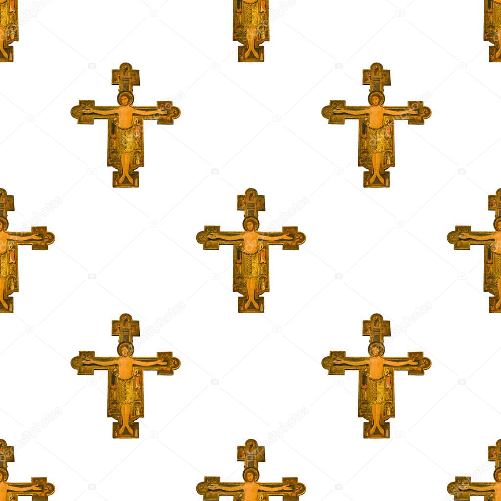 gothic or medieval style jesus chirst on the cross motiv sonversational religious seamless pattern design 