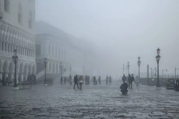 Venice Italy January 2018 Winter Foggy Scene Piazza San Marcos — Stock Photo, Image